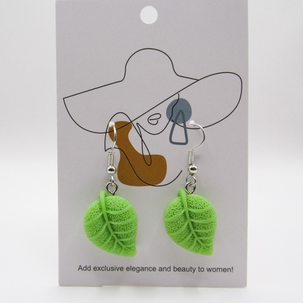 Green Summer Leaf Dangle Kawaii Eccentric Dangle Earrings